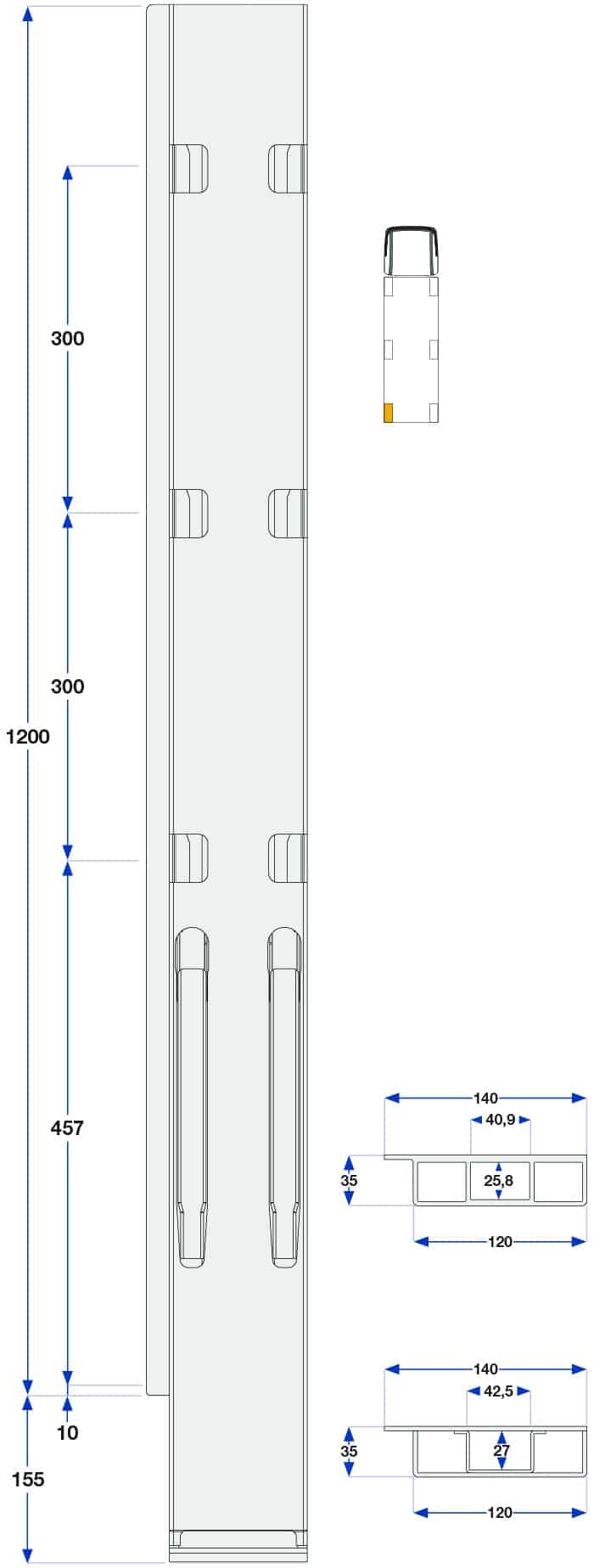 Bakstolpe venstre BBD 3-port