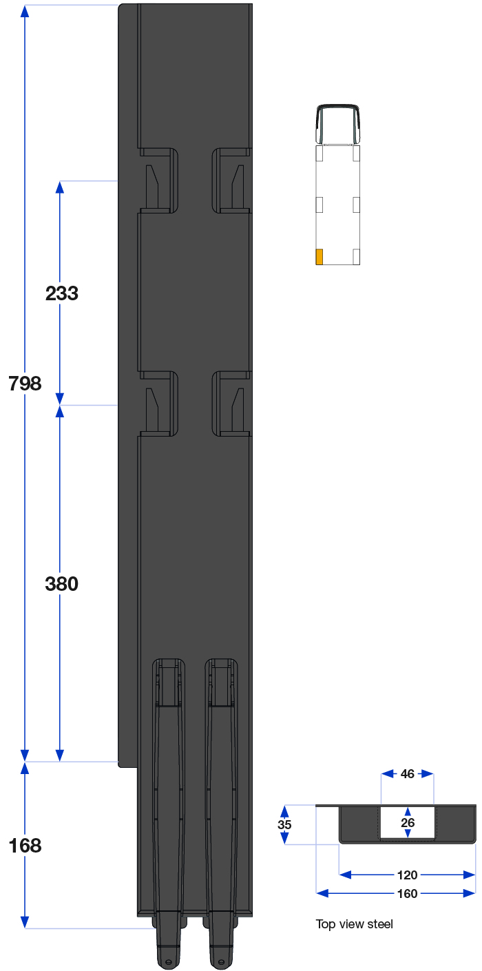 Teknisk tegning af stålkomponent