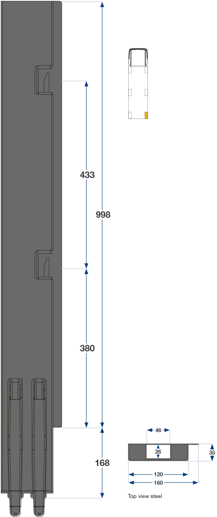 Teknisk tegning af metalkomponent