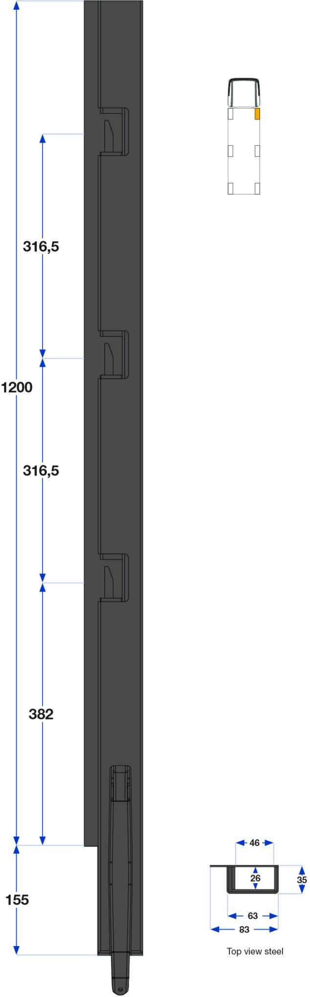 Teknisk tegning af en stang